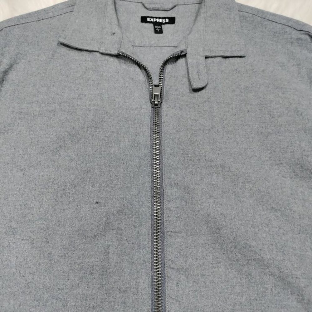 Express 100% Cotton Long Sleeve Full Zip Chore Coat Jacket Gray Men's Size Large - Picture 5 of 12